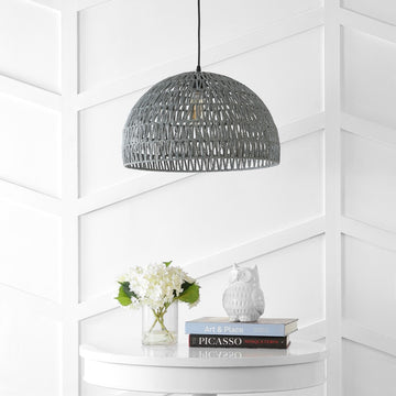 Campana 20" Bohemian Modern Woven Rattan/Iron LED Pendant